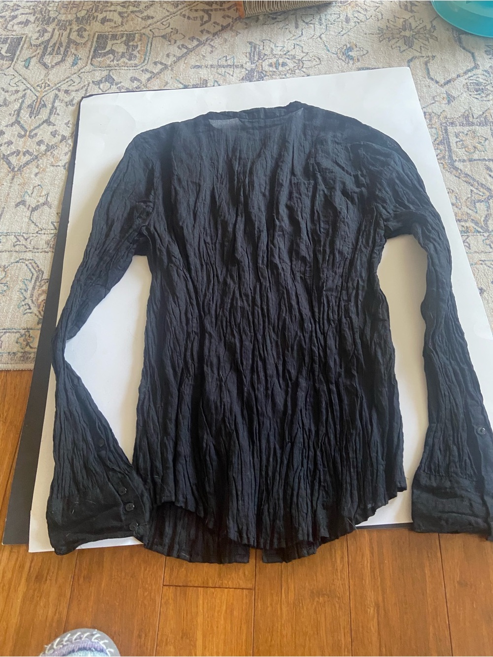 Old Navy Black Crinkled Button Cuff Blouse
